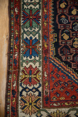 Kurdish Hamadan rug's crab style border with madder red, indigo, and mallard green.