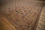 Persian Bibikabad carpet border with turtle Samovar and vine, camel field's blue floral motifs.