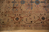Vintage Bibikabad rug's camel main border with unique turtle Samovar and vine motif.