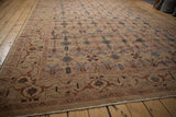 Vintage Bibikabad carpet corner with copper turtle Samovar border and blue serrated boteh.