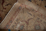 Bibikabad carpet's folded edge, showing woven foundation, intact side cord, and expert repairs.