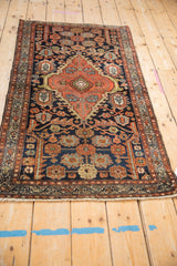 Bottom right corner of Vintage Mehriban rug, highlighting serrated leaves and contoured botehs.