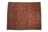 Vintage Persian Mahal carpet, Mahimahi floral and Samovar border, madder red, 9x11.
