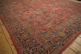 Secured fringe and side selvage on vintage Persian Mahal rug's charcoal Samovar border.