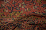 Vintage Mahal carpet with madder root red field, lime green serrated leaves, and Samovar border.