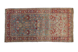 Distressed Persian Yezd runner, floral vine design in dusty blue, raspberry red, 2'5