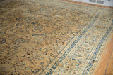 Decorative sand and indigo floral vinery across the distressed vintage Meshed rug.