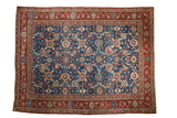 Vintage hand-knotted Persian Mahal carpet, sapphire blue field, madder root red border, Harshang design.