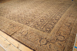 Distressed Sivas carpet corner highlights beige Herati field and coffee brown Turtle Samovar border.