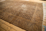 Distressed vintage Sivas carpet corner with muted Herati field and Turtle Samovar border.