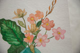 Sarah Martinez original painting featuring pink and peach flowers on textured handmade paper.