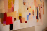 Sarah Martinez Abstract No. 114 painting featuring impasto cream, yellow, and red strokes.