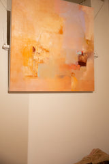 Sarah Martinez Abstract No. 110 painting, textured warm orange, peach, and blue acrylics, 30x30.