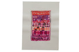 Sarah Martinez original painting: red, pink, purple geometric rug on deckled paper, 18x24.