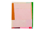 Sarah Martinez Colorblock No. 22 abstract painting, textured pale pink, orange, and vibrant green.