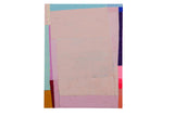 Original abstract colorblock painting with a large textured pink field bordered by multicolor shapes.