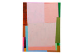 Original abstract painting, Sarah Martinez Colorblock No. 13, featuring textured geometric shapes in pink, green, and brown.