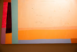 Thick acrylic paint texture over canvas on the corner of the abstract artwork.