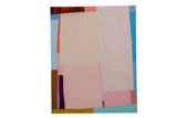 Sarah Martinez abstract Colorblock painting with textured geometric shapes in pink, cream, blue, and orange.