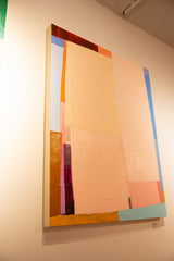 Angled view of the Sarah Martinez abstract painting on its deep cradled wood panel.