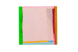 Sarah Martinez abstract acrylic painting with textured light pink, vibrant green, yellow, and blue colorblocks, 10x10 inches.