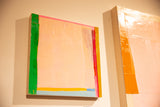 Textured peach, green, and yellow color blocks on Sarah Martinez abstract art.