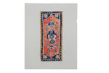 Sarah Martinez limited edition print of vintage rug, coral field, navy geometric, 16x20.