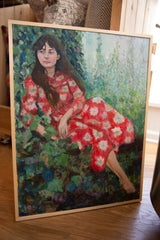 Lower corner of Grace B. Keogh painting, with purple 