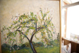 Grace B. Keogh painting, upper right corner with delicate apple blossoms and wood frame.