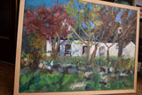 Grace B. Keogh painting 'The Cottage' with visible impasto and light wood frame.
