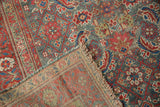 Worn pile, exposed foundation, and reverse of an antique Malayer rug.