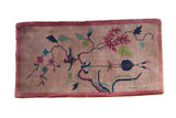 Vintage Nichols Art Deco runner: pictorial bird, lantern, and scrolling branches, dusty mauve. 2x3.