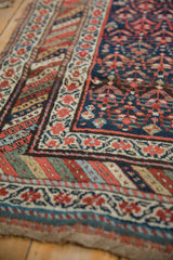 Hand knotted Vintage Kurdish runner, detailed view of floral border and rich multi-colored pile.