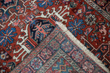 Hand-knotted weave and foundation visible on the folded corner of a vintage Karaja rug.