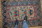 Vintage Malayer rug with unidirectional field of blossomed planters, birds, and plant motif border.