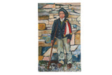 Grace B. Keogh oil painting 'Francisco': boy in dark coat, red sash, stone background.
