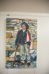 Oil on canvas 'Francisco' by Keogh, featuring a boy against a colorful textured wall.