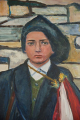 Textured detail of Grace B. Keogh's 'Francisco', showing dark jacket and red-white drape.