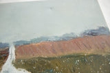 Close-up of Grace B. Keogh painting showing sky, textured land, and canvas crease.