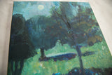 Impasto texture and dark teal, green, and blue brushstrokes from the Night Garden painting.