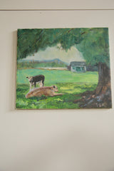 Painting detail of artist Grace B. Keogh's signature GBK on tree trunk.