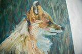 Textured brushstrokes of a fox's golden-brown fur and snout in the Keogh oil painting.