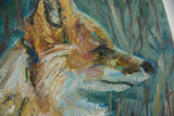 Textured brushstrokes of the fox's face in Grace B. Keogh's oil painting.