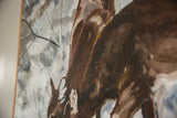 Textural detail of thick oil paint and visible brushstrokes in Keogh deer painting.