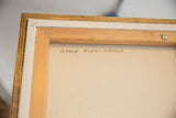 Back of Grace Bueti Keogh painting showing artist's signature on canvas and natural wood frame.