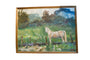 Grace B. Keogh oil painting, a pale horse in a vibrant green field with a wooden frame.
