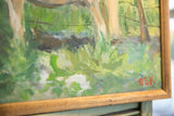 Red 'GBK' signature and vibrant green brushstrokes on canvas with a wood frame.