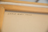Artist Grace B. Keogh's signature on the painting's canvas backing with wooden frame.