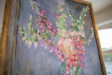 Grace B. Keogh Foxgloves painting with textured pink florals and wood frame.