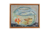 Grace B. Keogh oil painting, two vibrant goldfish in a bowl, wooden frame, 11x14.